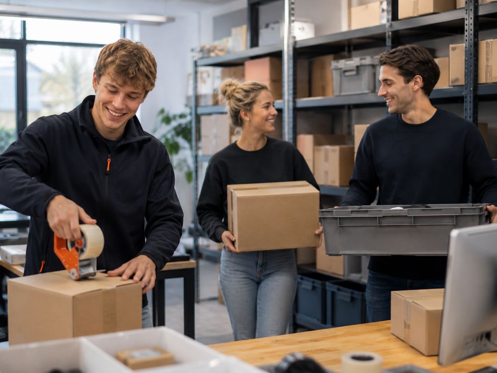 Werkers pakken dozen in een magazijn